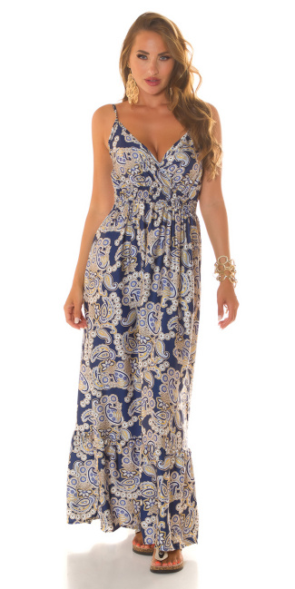 Maxidress with straps and Paisley Print Navy